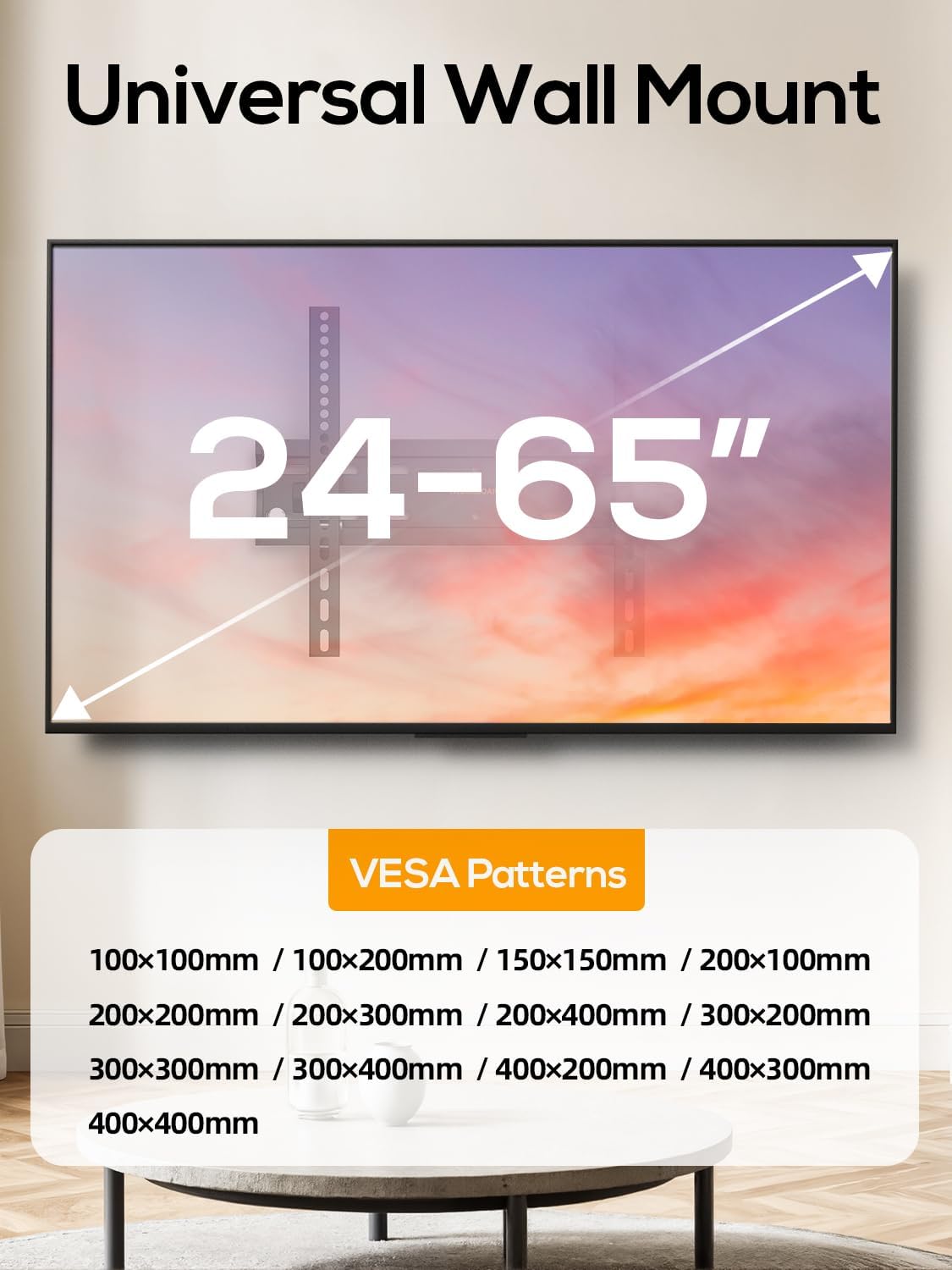 40 50 55 inch Tilting TV Wall Mount for 24-65 '' TVs, Low Profile TV Mount, Ultra Slim Wall Mounts TVs Bracket, Max VESA 400x400mm, 99 lbs & 16 inch Studs, Fit Most 32+ 42 43 45 Screen