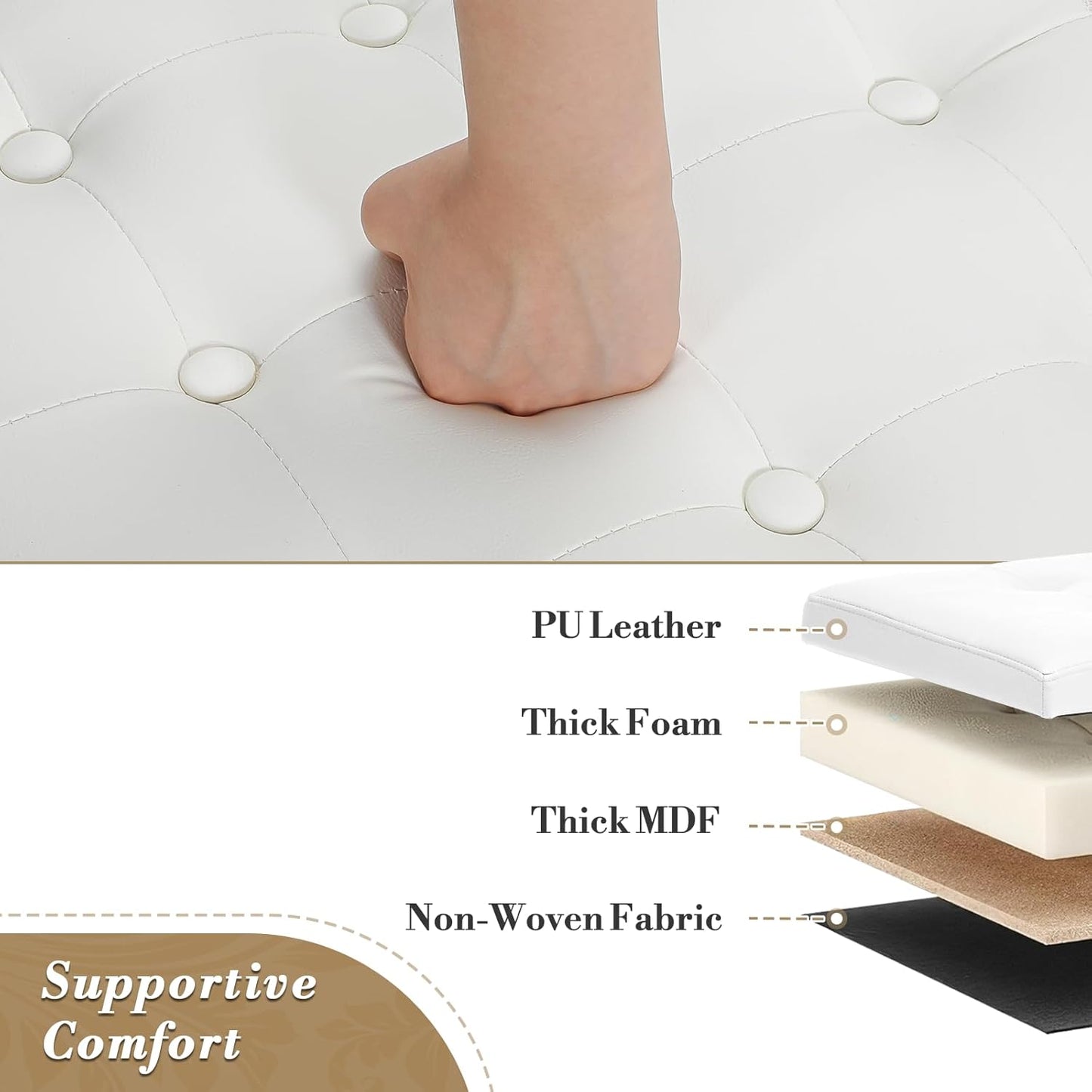 Athena Collection 20 Inch Small Ottoman with Storage, Round PU Leather Storage Ottoman with Removable Lid, Stylish Footstool Foot Rest for Living Room, Bedroom, Dorm, White