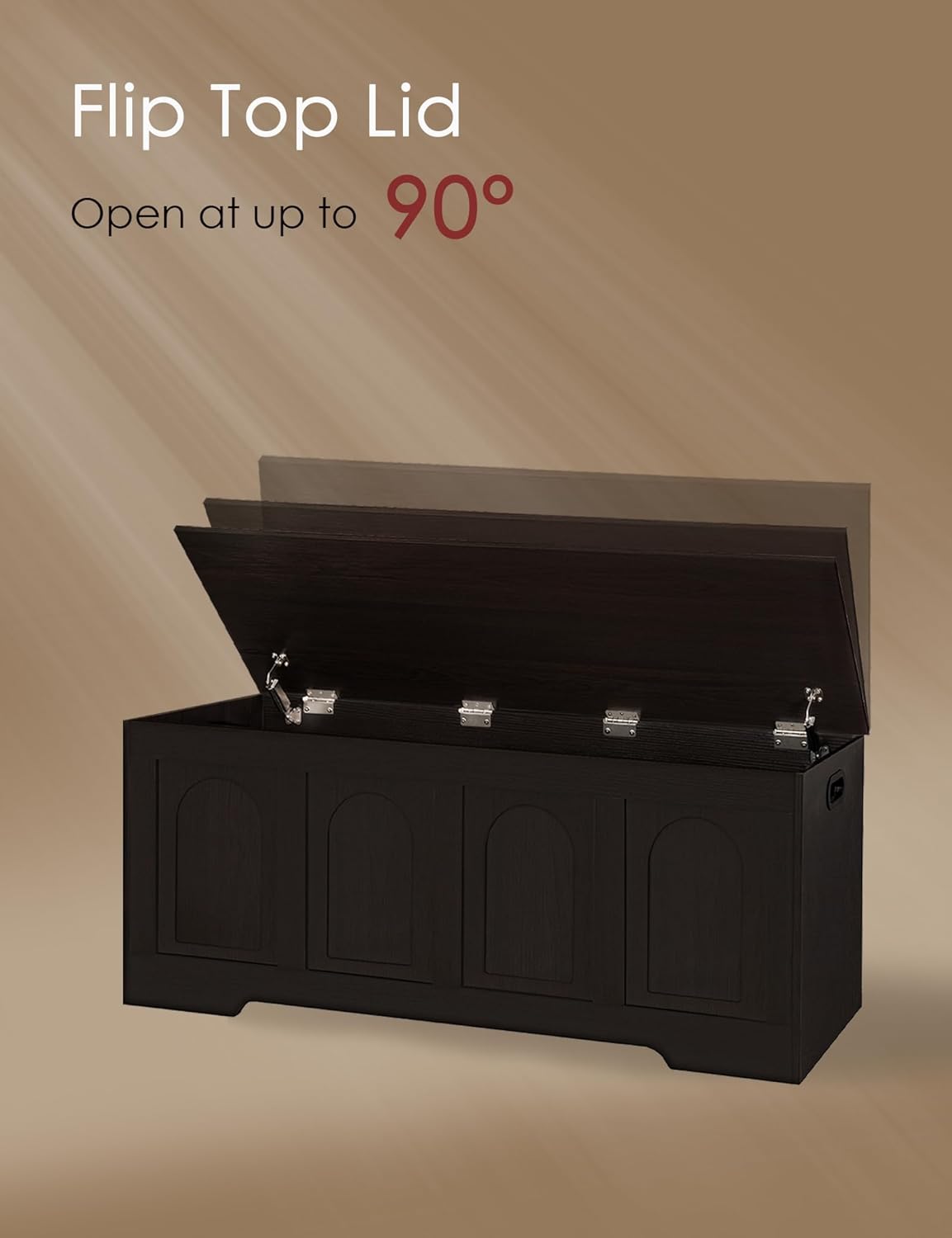 DINZI LVJ Storage Chest, 47.2”Wooden Storage Box with 2 Safety Hinges, Entryway Shoe Bench with Flip-Top, Large Trunk for Living Room, Bedroom, Easy Assembly, Espresso