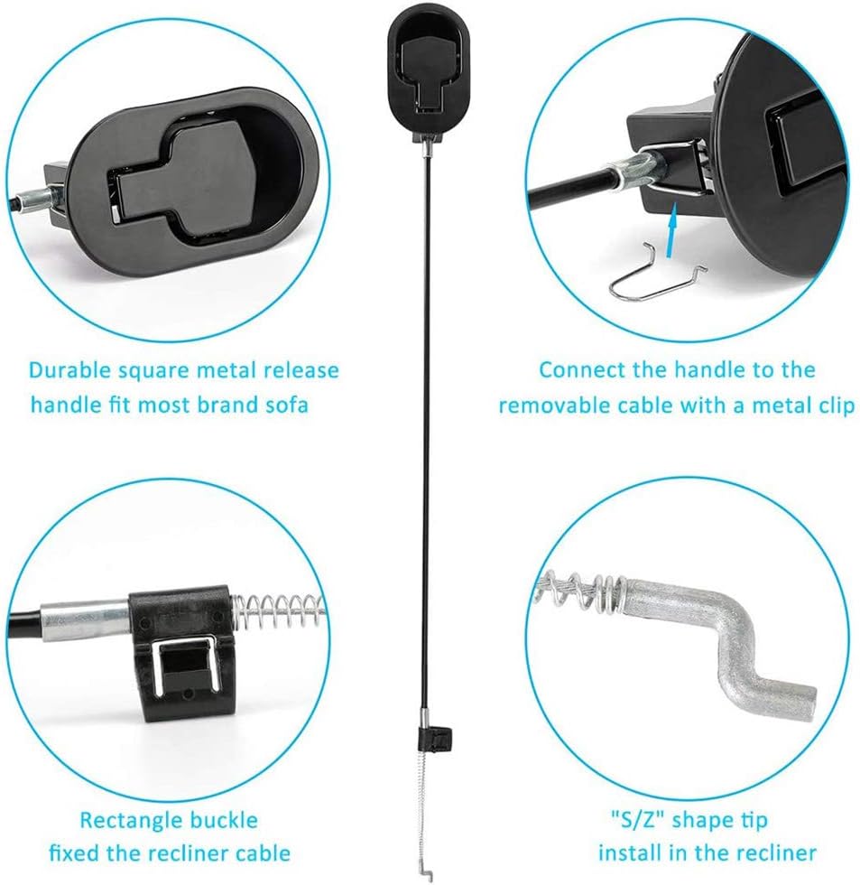 2Pcs Metal Recliner Handle Replacement Parts with Cable, Universal Sofa Chair Couch Release Lever Pull Handle, Fits Ashley and Most Recliner Sofa Brand, Exposed Cable Length 4.9"