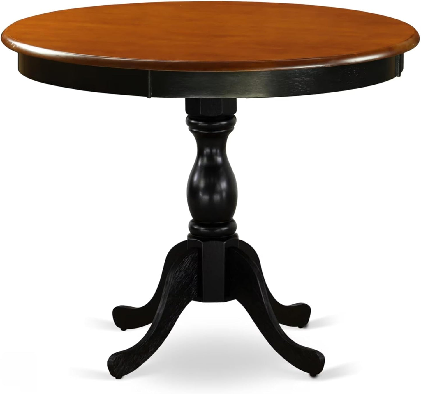 East West Furniture AMVA3-BCH-W 3 Piece Modern Dining Table Set Contains a Round Kitchen Table with Pedestal and 2 Kitchen Dining Chairs, 36x36 Inch, Black & Cherry