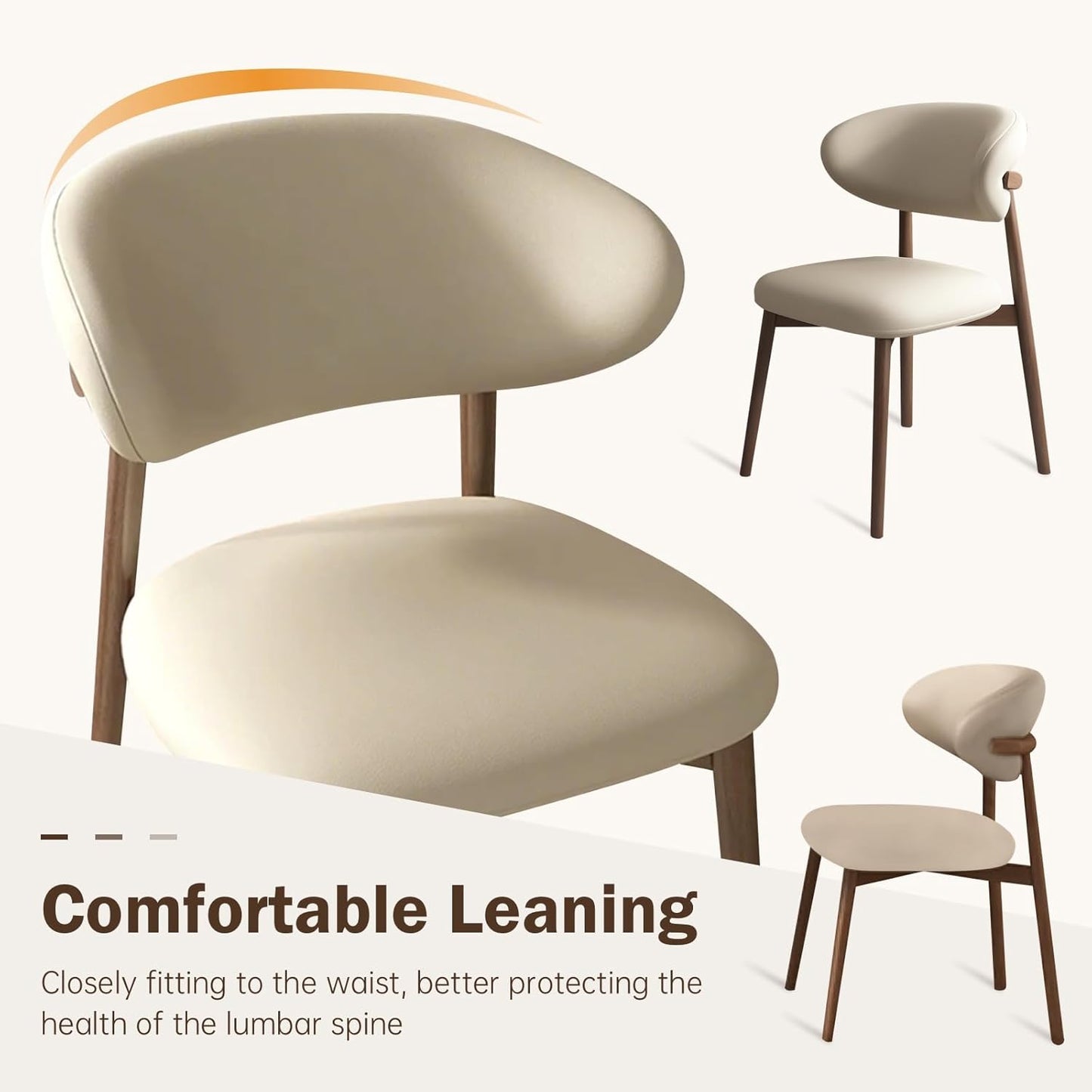 Upholstered Dining Chairs Set of 2,Mid Century Modern Kitchen Chairs with Back and Wood Frame,Faux Leather Dinner Chairs (White + Black Legs, Set of 2)