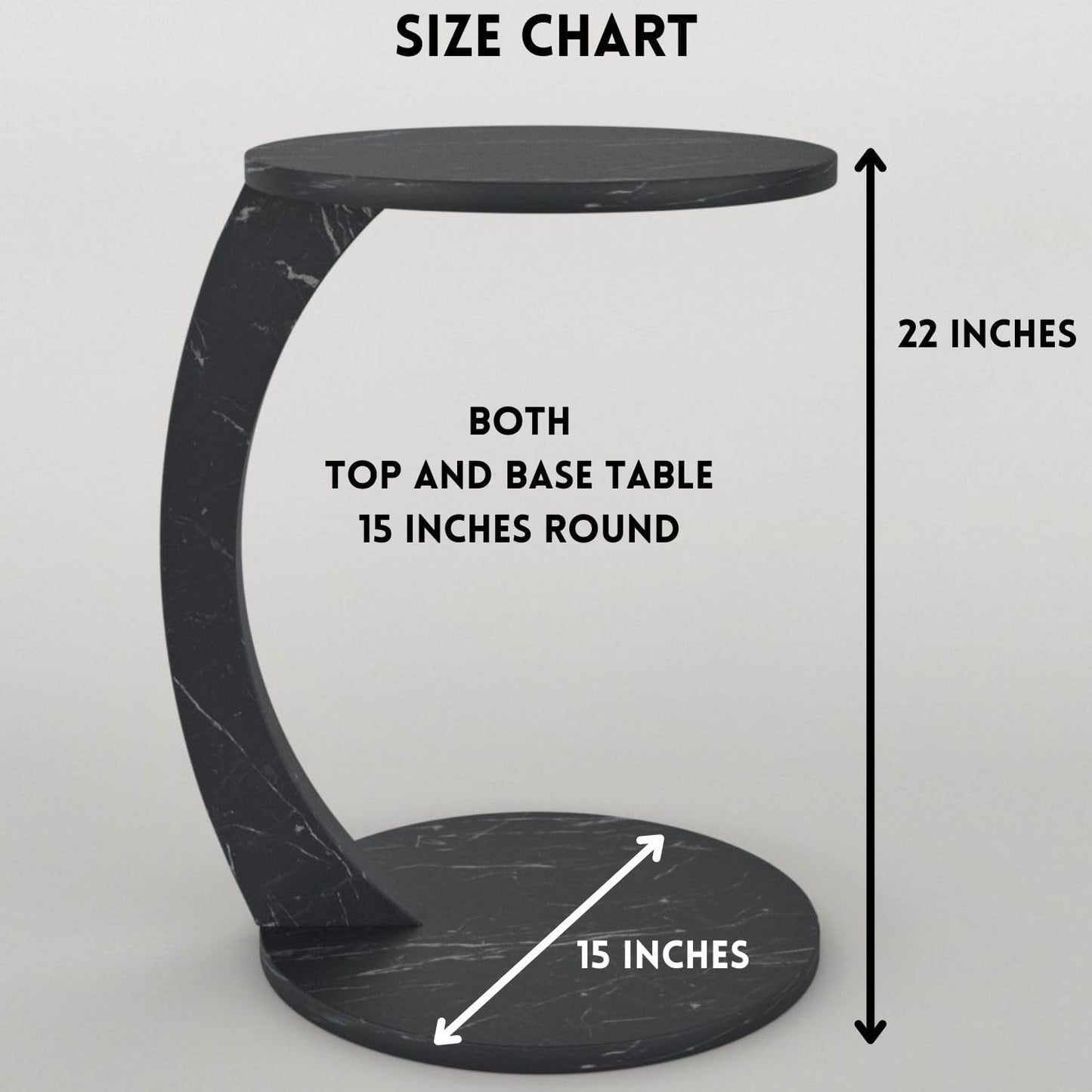 C Shaped End Table for Couch Small Places, Faux Marble Black Space Saver Round Side Table for Sofa and Bedside with Wheels, Coffee and Eating Snack Time Tray for Living Room, Office