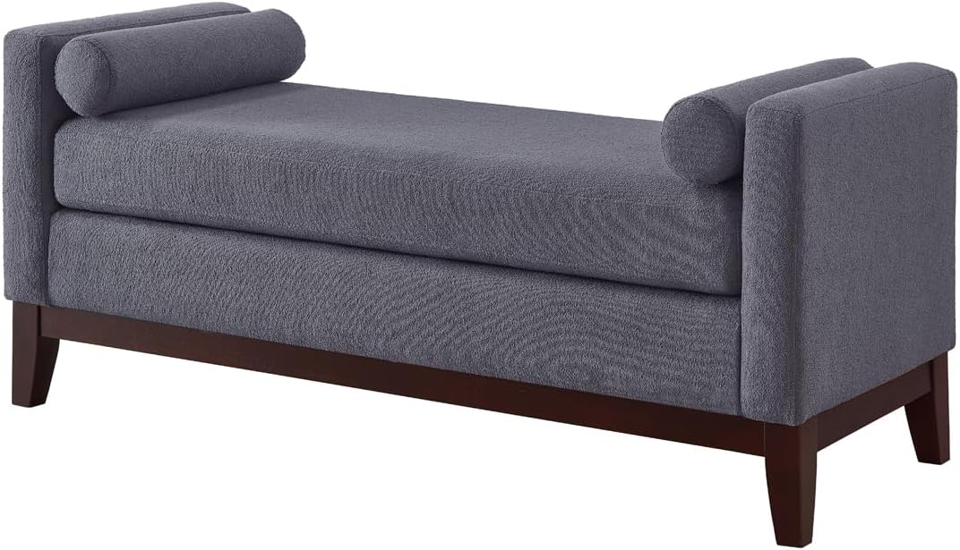 24KF Large Upholstered Boucle Fabric Ottoman with Pillows,Comfort Padded Window Bench for Living Room,Entryway Bench,5095-Dark Gray