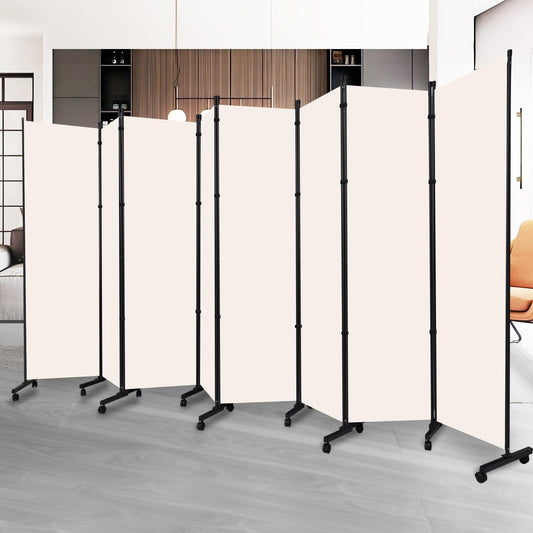 Room Divider Folding Privacy Screens with Lockable Wheels, 176'' Fabric Partition Room Dividers Freestanding Room Divider Panel for Room Separation, Wall Divider for Home Office Bedroom Studio Decor