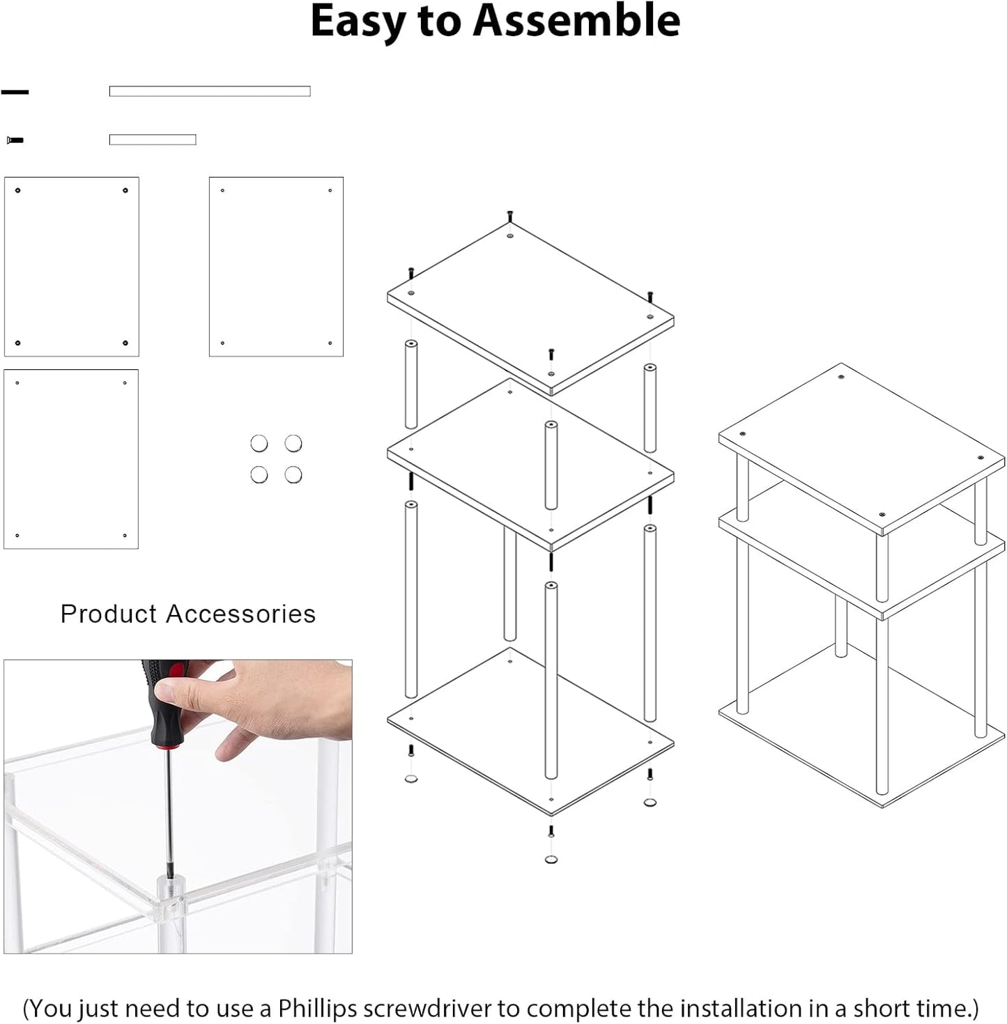 HMYHUM Clear Acrylic Side Table, 3-Tier End Table for Living Room, Small Bedside Table/Nightstand for Bedroom, Home Accent Table, Frame Design, 15.7" L x 11.8" W x 23.2" H