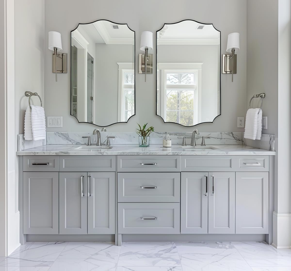 ANDY STAR 24x40 Inch Brushed Nickel Mirror, Unique Rectangle Bathroom Mirror, Large Decorative Mirror in Rust-Proof Stainless Steel 1" Frame, Modern Wavy Frame Design, Vertically/Horizontally