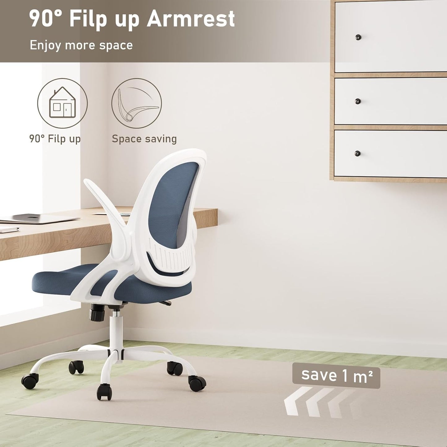 Home Office Chair Work Desk Chair Comfort Ergonomic Swivel Computer Chair, Breathable Mesh Desk Chair, Lumbar Support Task Chair with Wheels and Flip-up Arms and Adjustable Height