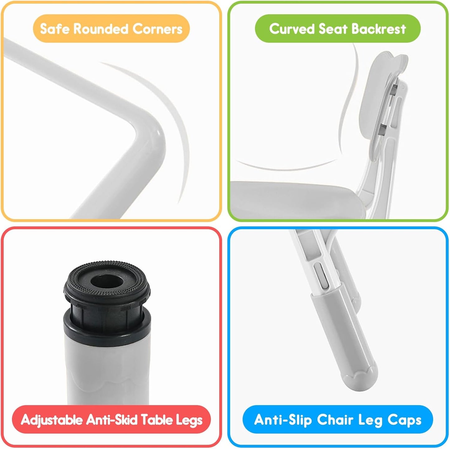 Kids Table and Chair Set, Snow Grey, Upgraded Plastic, 47.2x28.0 inches, Adjustable Height, Whiteboard Style, Includes 12 Color Pens