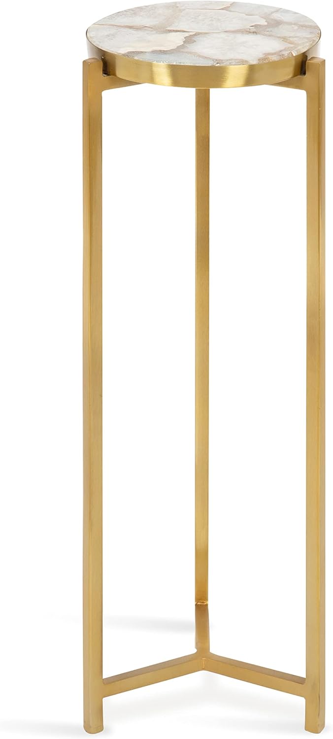 Kate and Laurel Aguilar Modern Drink Table; 9 x 9 x 23; Natural Stone and Gold; Genuine Quartz Accent Table for Small Spaces