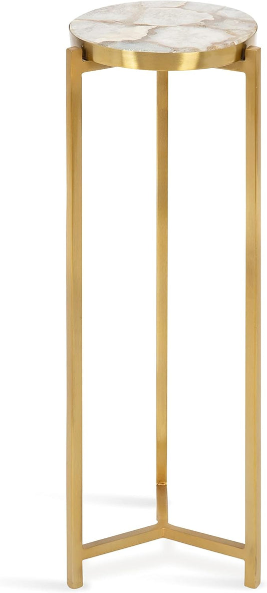 Kate and Laurel Aguilar Modern Drink Table; 9 x 9 x 23; Natural Stone and Gold; Genuine Quartz Accent Table for Small Spaces