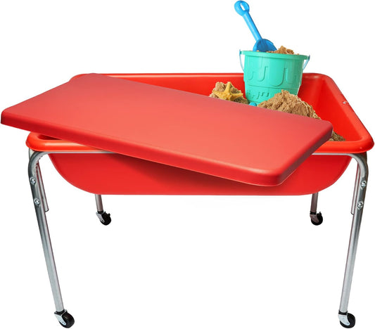 Children's Factory Medium Sensory Table – 24″ Height Table and Lid, Sandbox with Lid, Water Table for Kids, Red