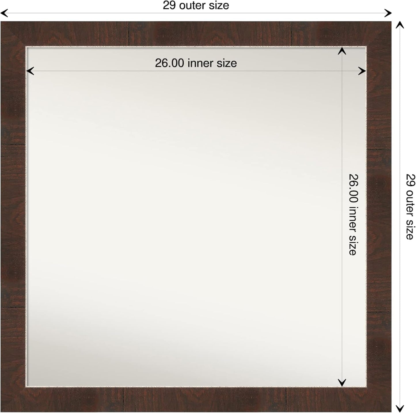 Amanti Art Brown Bathroom Mirror for Over Sink, 29x29 Wildwood Brown Narrow Square Vanity Mirror, Large Country Rustic Frame, Hangs Horizonally and Vertically, Bathroom Wall Decor, Non-Beveled Edge