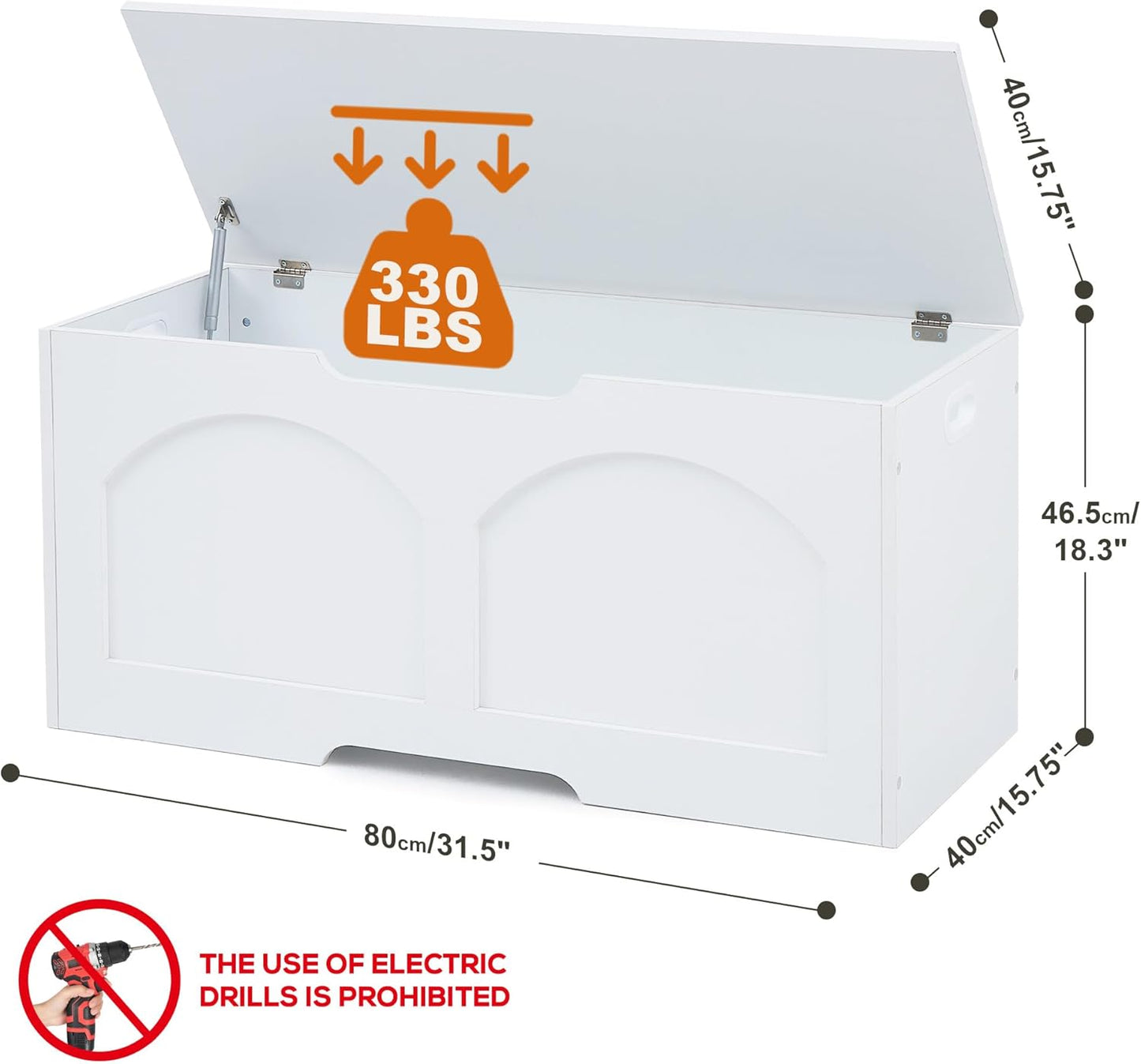 Storage Chest, 31.5" Storage Trunk Chest, Retro Entryway Bench, Supports 330 lbs, Upgraded Safety Lift Support Hinge, Entryway Bench, U-Shaped Opening for Entryway Living Room, White