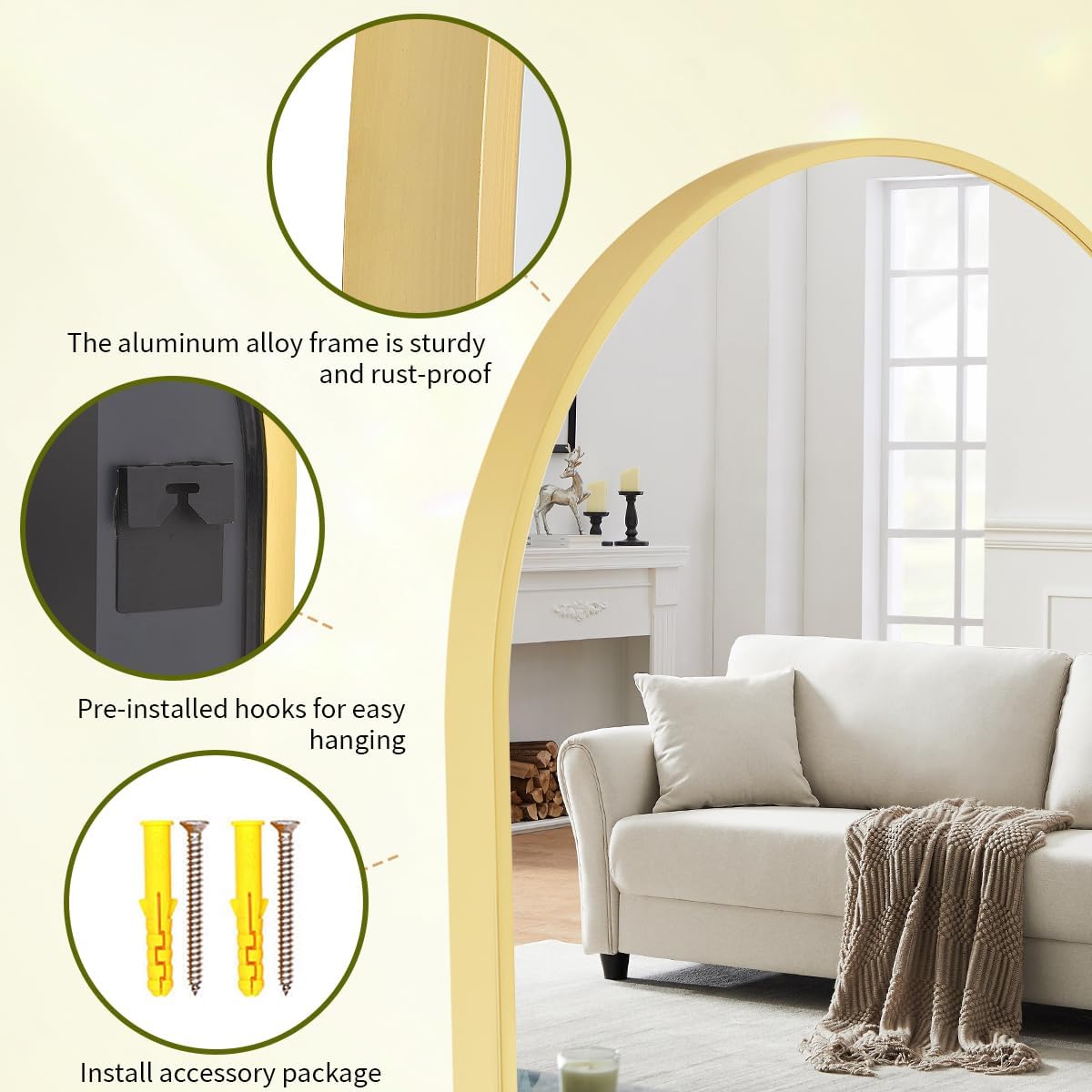 BEAUTYPEAK 20"x30" Arch Bathroom Mirror, Wall Mounted Vanity Metal Frame Mirror for Bedroom, Entryway, Living Room, Gold