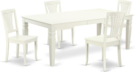 East West Furniture LGAV5-LWH-W 5 Piece Modern Dining Table Set Includes a Rectangle Wooden Table with Butterfly Leaf and 4 Dining Chairs, 42x84 Inch, Linen White