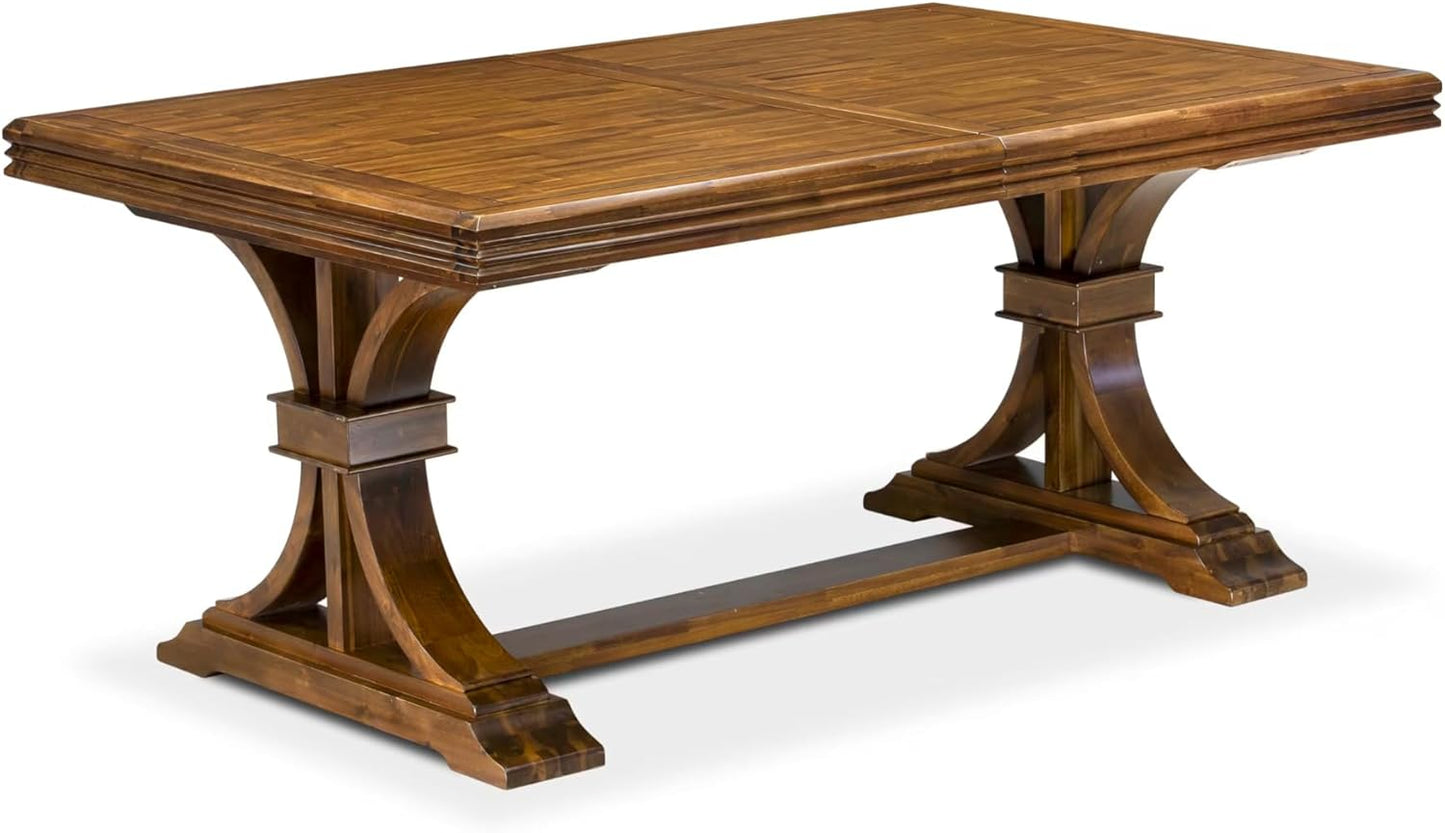 NEFL9-AWA-04-9-Piece Kitchen Set Consists of a Dinner Table and 8 Light Tan Linen Fabric Parson Chairs with Padded Chair Back - Antique Walnut Finish.