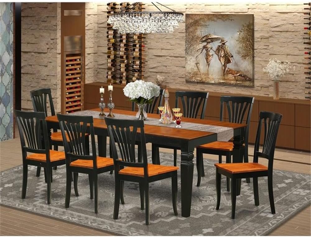 East West Furniture LGAV9-BCH-W 9 Piece Dining Room Furniture Set Includes a Rectangle Kitchen Table with Butterfly Leaf and 8 Dining Chairs, 42x84 Inch, Black & Cherry