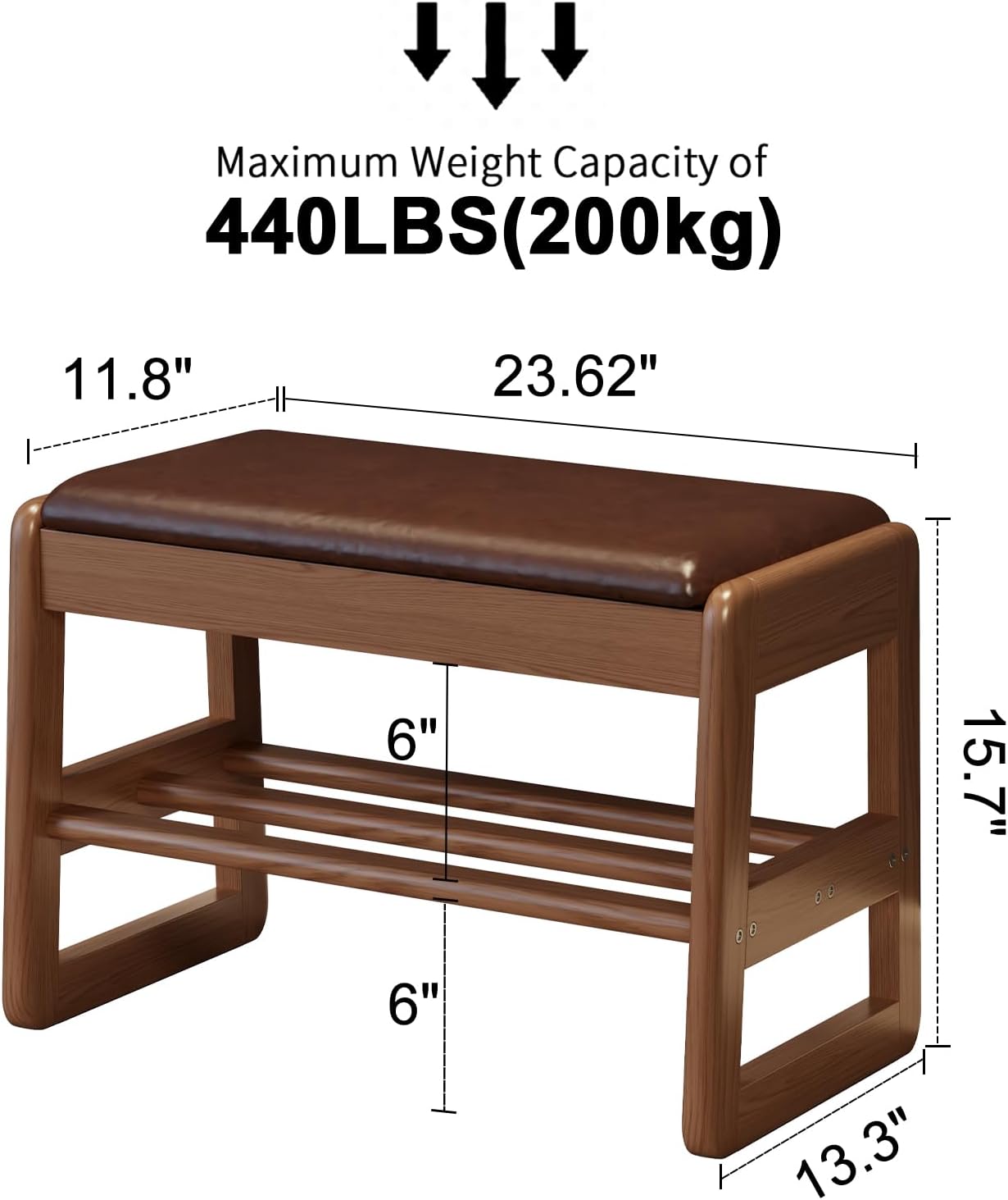 Small Shoe Bench with Leather Cushion,2 Tiers Shoe Rack Bench with Flip-Top Storage,Wood Shoe Rack for Entryway（Walnut,23.62"）