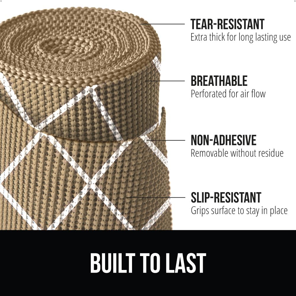 GORILLA GRIP powerGRIP Drawer Shelf and Cabinet Liner, Thick Strong Hold, Non-Adhesive Liners Protect Kitchen Cabinets and Cupboard, Bathroom Drawers, Easy Install, Breathable Mat, 20" x20', Beige