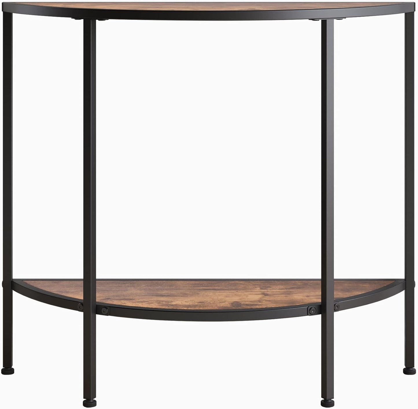 Entryway Table with Storage,Narrow Console Table for Living Room Coffee Table 2-Tier Half Moon Sofa Table,Small Entry Table,Hallway Side Table with Metal Frame,Rustic Brown and Black