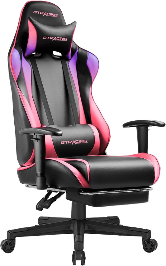 GTRACING Gaming Chair with Footrest, Ergonomic Computer Game Desk Chair, Reclining Gaming Chair Seat Height Adjustment, Swivel Rocker with Headrest and Lumbar (Colorful)
