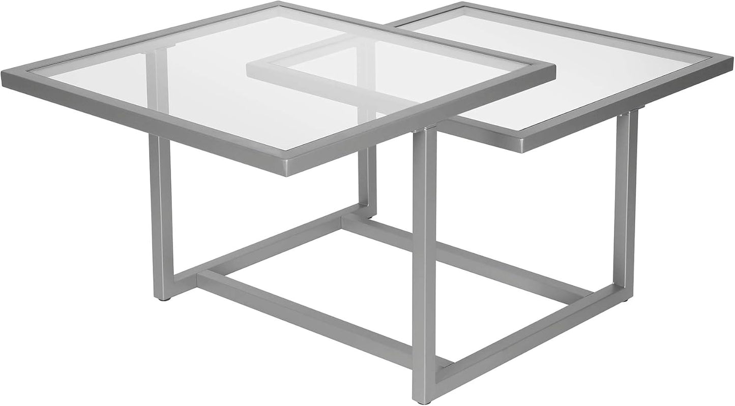 Henn&Hart 43" Wide Square Coffee Table in Nickel, Modern coffee tables for living room, studio apartment essentials