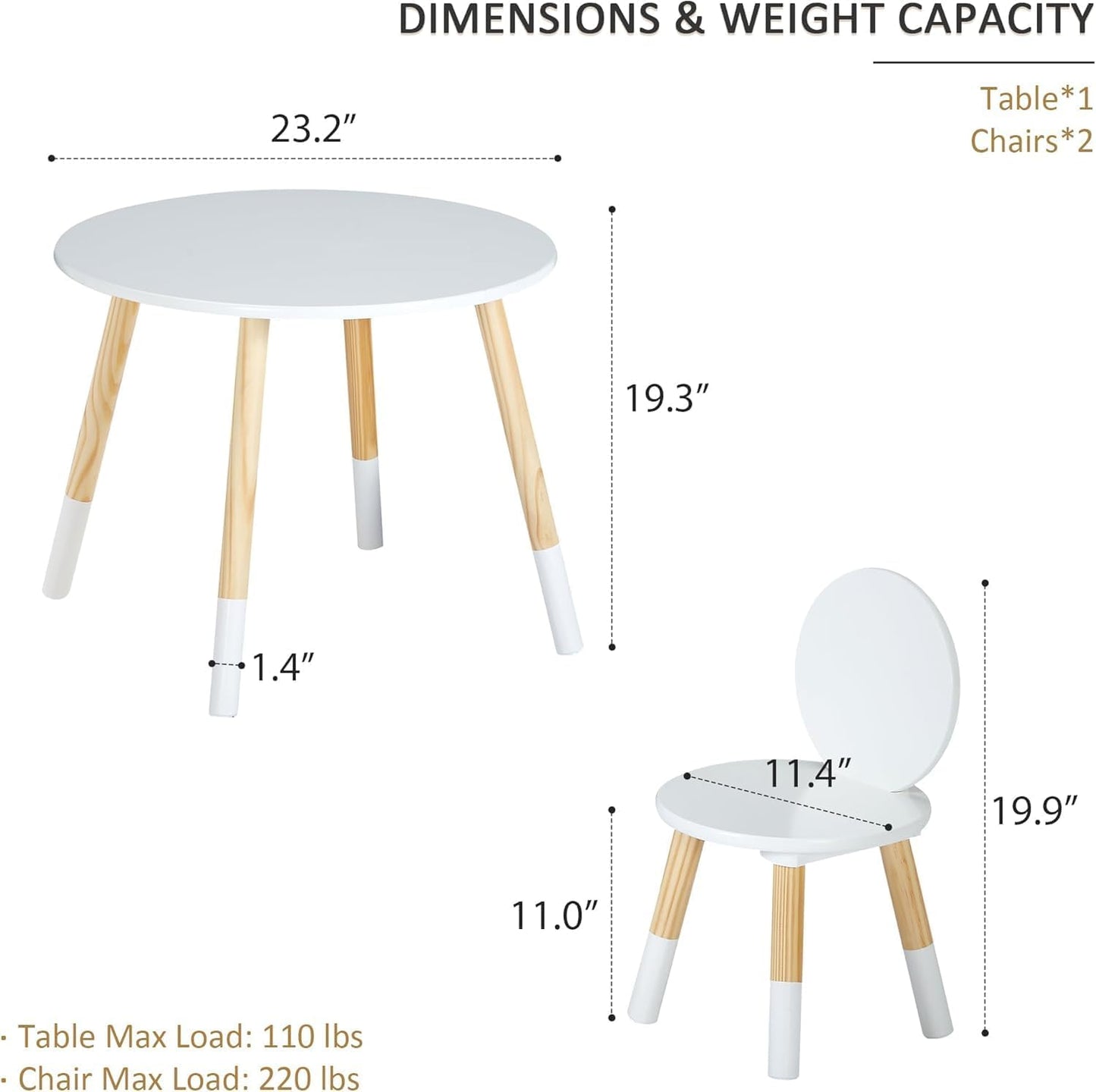 VECELO Round Table and Chair Set Playroom Furniture Wooden, Modern Minimalist Design, Compact Size, Easy Assembly, White