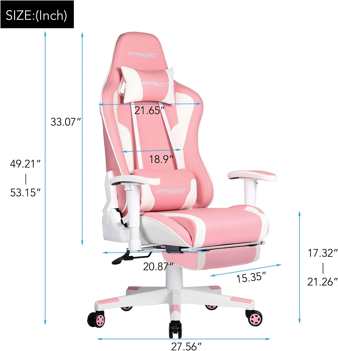 GTRACING Gaming Chair with Footrest Speakers Video Game Chair Bluetooth Music Heavy Duty Ergonomic Computer Office Desk Chair (Pink)