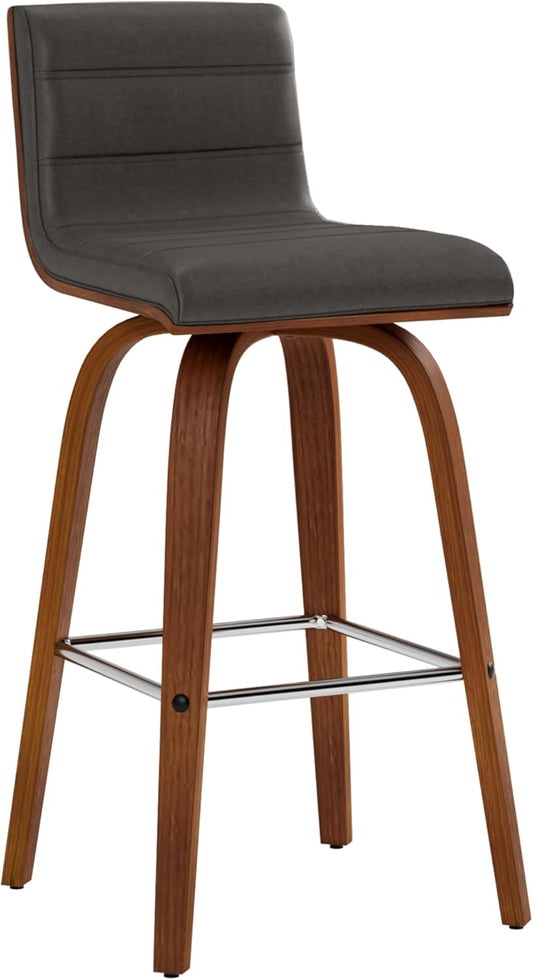 Armen Living Vienna 26" Counter Height Swivel Grey Faux Leather and Walnut Wood Bar Stool