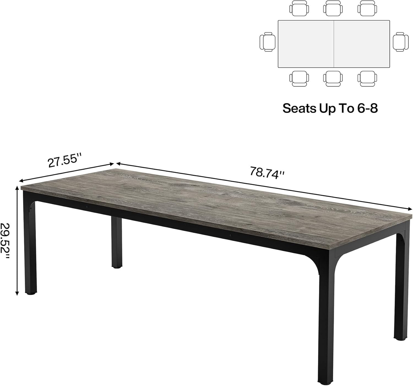 Tribesigns 6.5FT Conference Table, 78.7 Inche Rectangle Meeting Seminar Table, Large Business Tables for 6-8 People (Only Table) (Gray+Black)