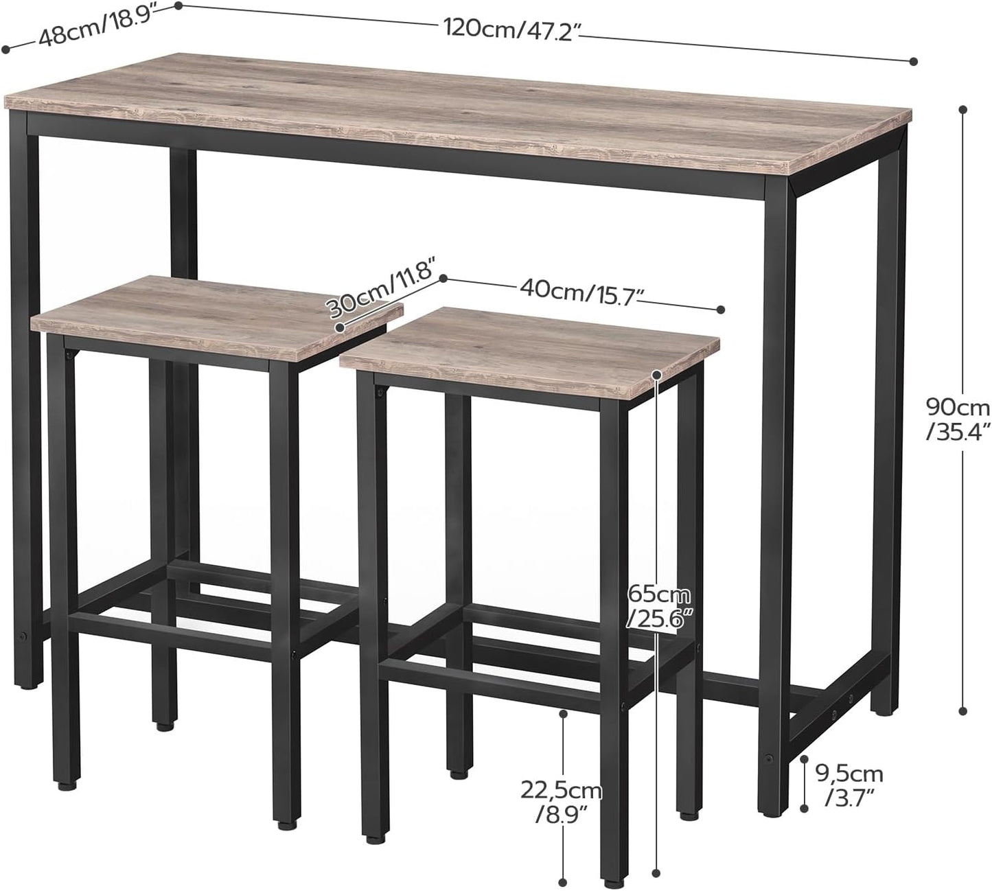 HOOBRO Bar Table and Chairs Set, 47.2” Rectangular Pub Table with 2 Stools for Small Space, High Top Table, 3-Piece Breakfast Table Set, Sturdy Metal Frame, Easy to Assemble, Greige BG52BT01