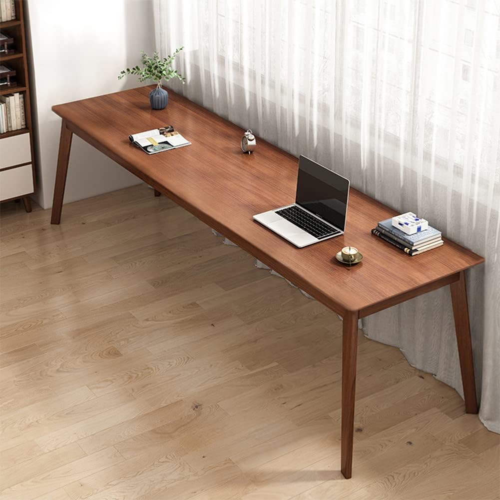 Mid-Century Long Desk Table - 71" Simple Modern Extra Long 2-Person Wood Computer Workstation for Home Office Work in Walnut, 71" W x 24" D