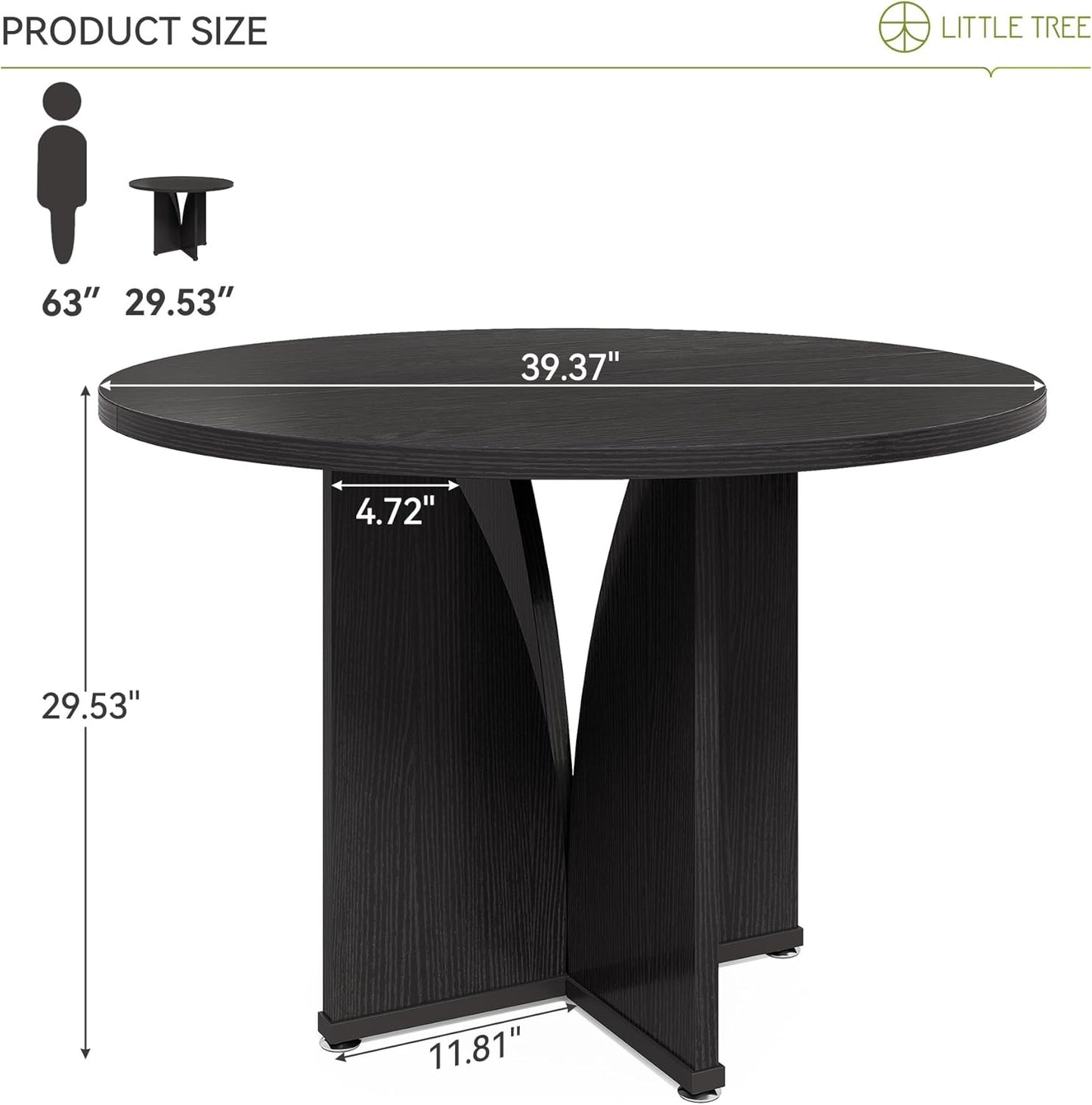 LITTLE TREE 39-Inch Dining Table for 4, Rustic Kitchen Table, Round Dining Table with X-Shaped Stable Pedestal, Farmhouse Dinner Table for Dining Room, Living Room, Black