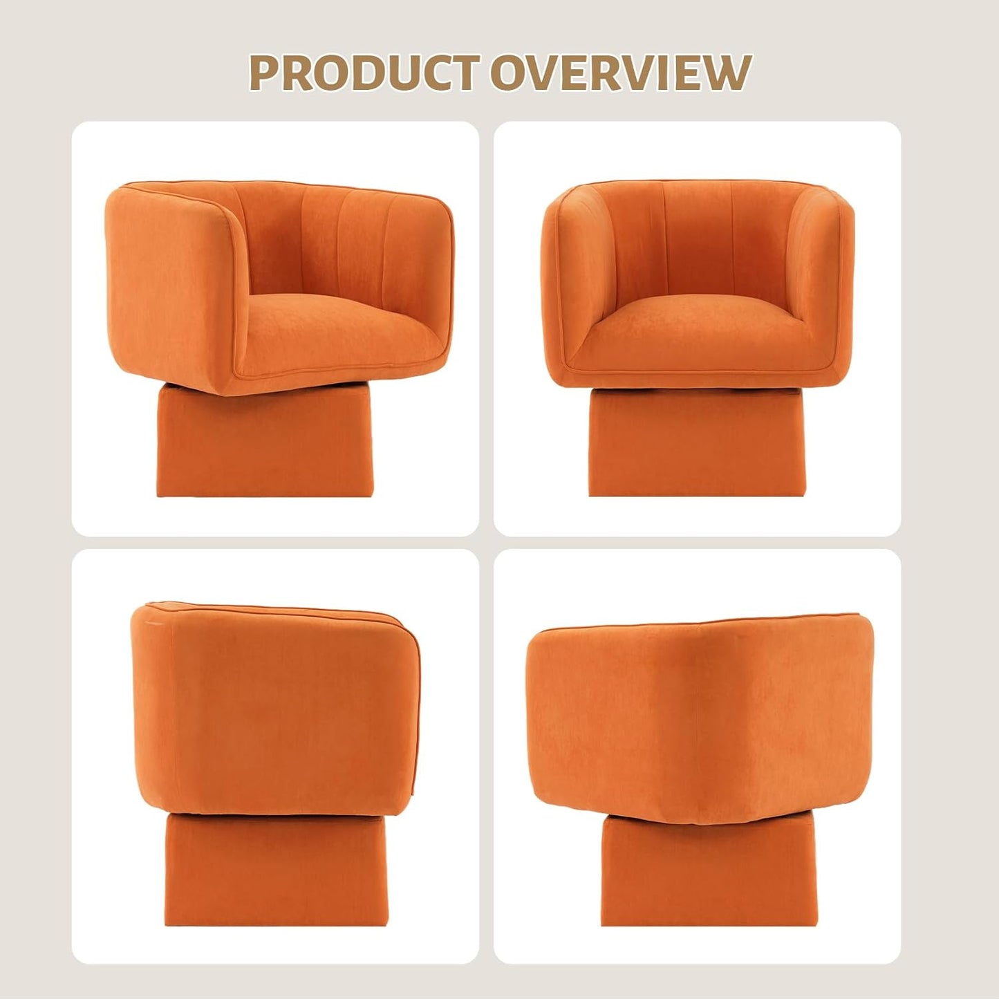Swivel Accent Chair with Armrest, Modern Velvet Barrel Chair 360 Degree with Curve Back and Soft Cushion,Comfy Round Armchair Reading Chair Single Sofa for LivingRoom,Bedroom,Waiting Room,Orange