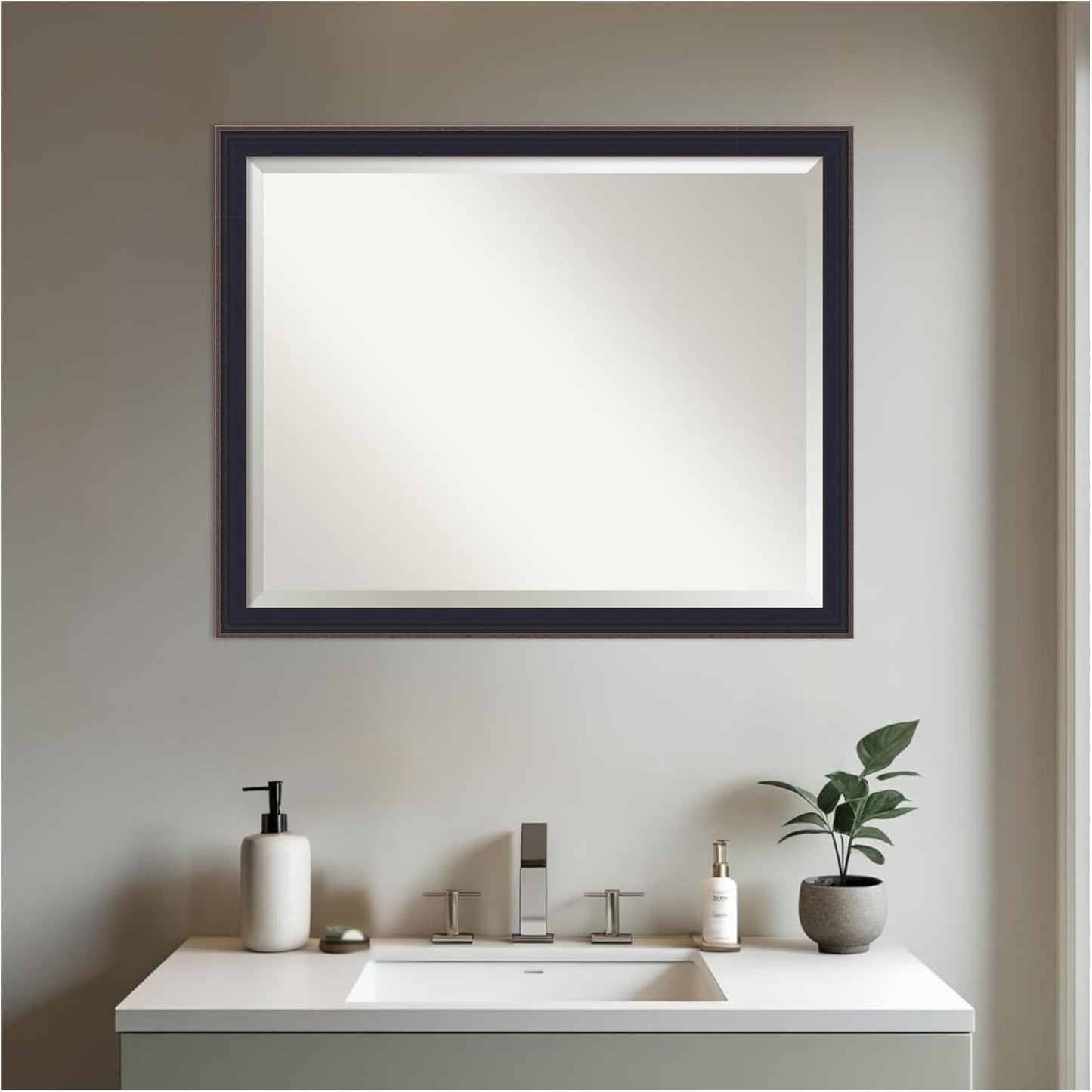 Amanti Art Black Bathroom Mirror for Over Sink, 25x31 Havana Black Bronze Rectangle Vanity Mirror, Large Casual Frame, Hangs Horizonally and Vertically, Bathroom Wall Decor, Beveled Edge