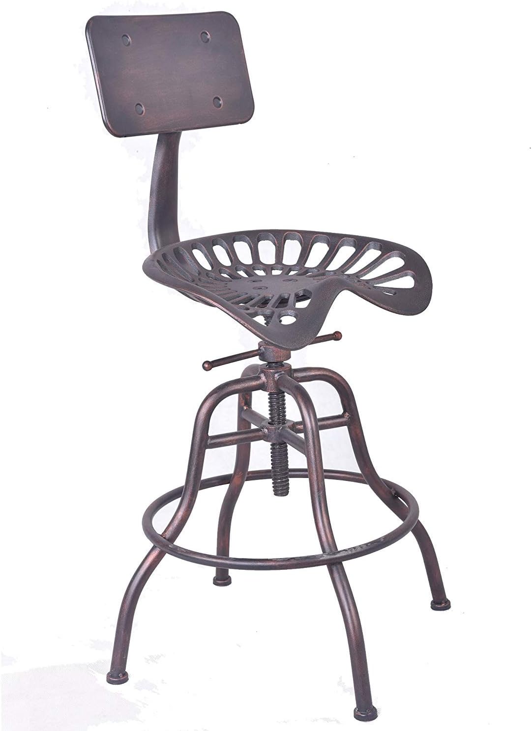 Diwhy Industrial Design Metal Adjustable Height Backrest Chair Vintage Tractor Saddle Bar Stool (Copper)