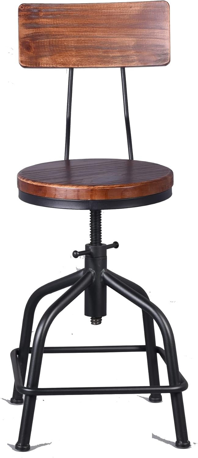 Topower Farmhouse Kitchen Stool, Industrial Counter Stool, Kitchen Deco Round Seat Standard Height Adjustable Swivel Bar Stools with Backrest Indoor House Design Wood Backrest Black Set of 2