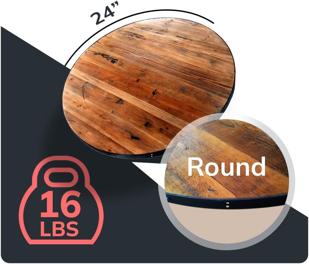 Reclaimed Wood Table Top - Rustic Recycled Wooden Piece Perfect for Signs, Kitchens, Dining and Coffee Table Tops (Reclaimed Wood Table Top with Metal Edge, 24" Round)