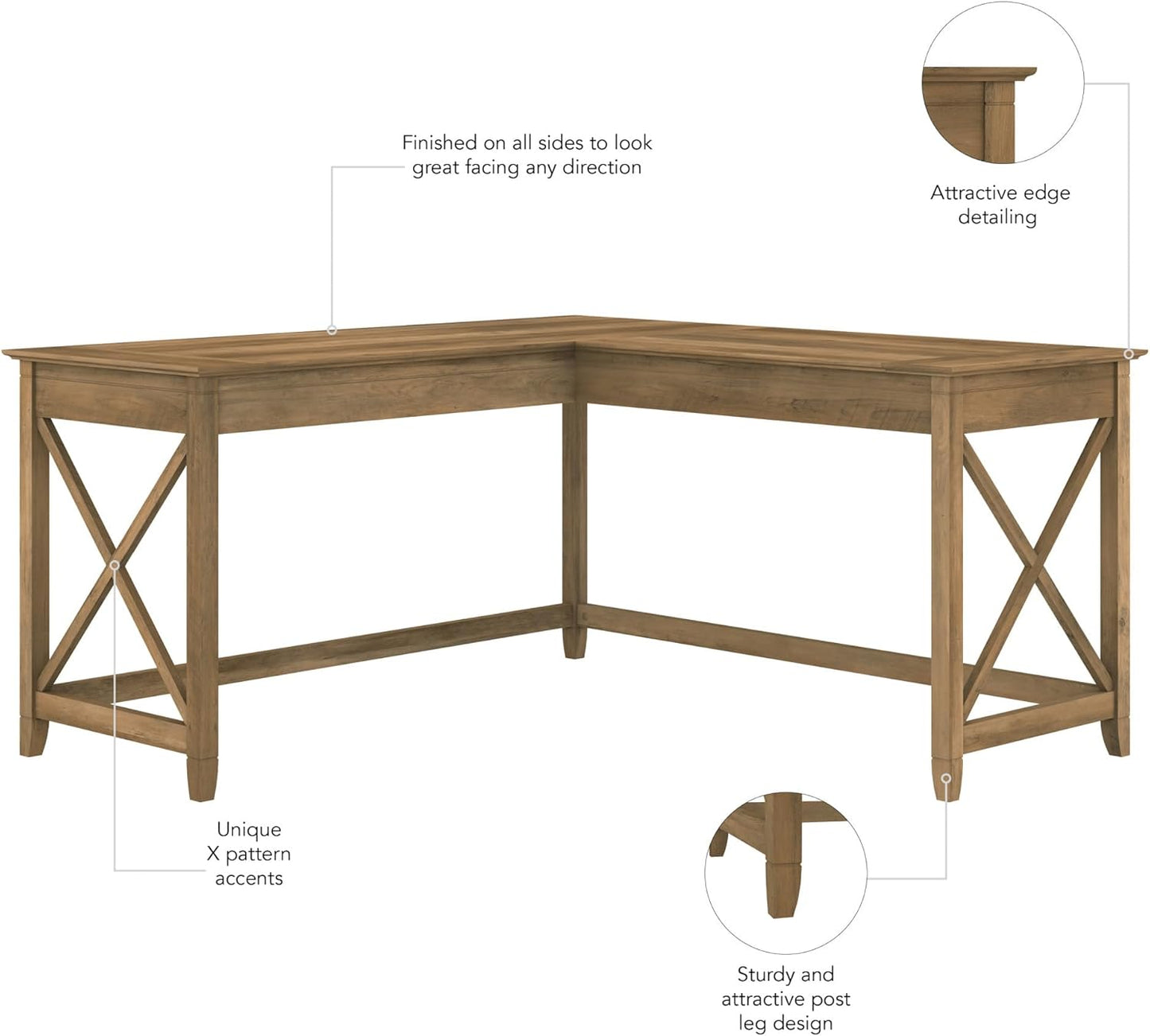 Bush Furniture Key West 60W Modern Farmhouse L Shaped Desk in Reclaimed Pine | 60-Inch Corner Table for Home Office