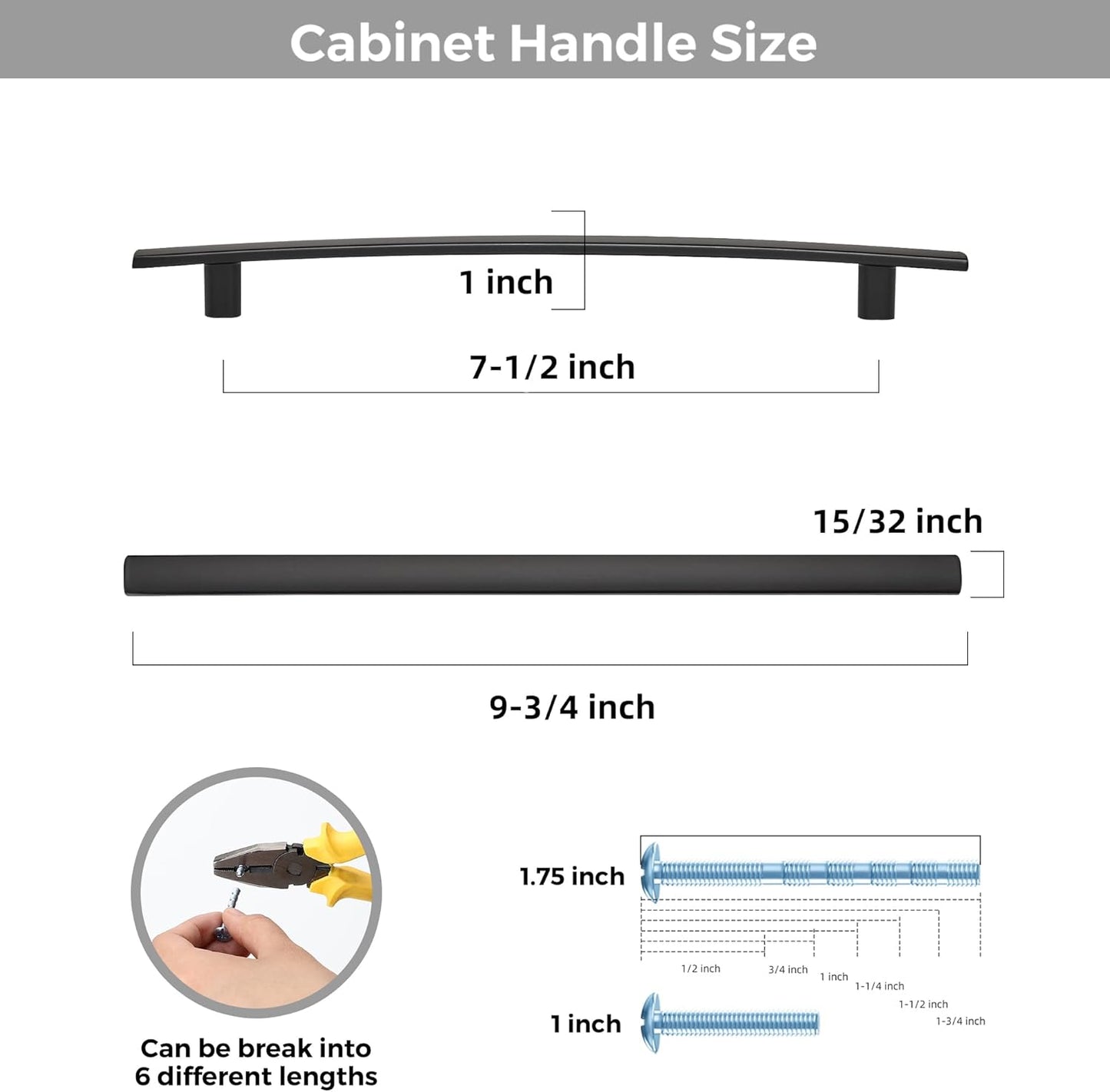 5 Pack Cabinet Handles 7.5" Hole Center - Curved Cabinet Pulls Black Drawer Pulls for Kitchen Cupboard Solid Hardware for Dresser Drawer Arch Hardware