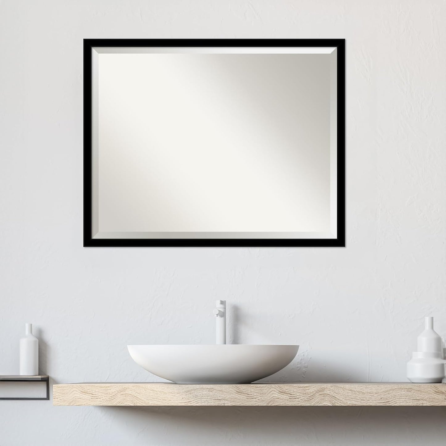 Amanti Art Black Bathroom Mirror for Over Sink, 24x30 Jet Black Rectangle Vanity Mirror, Large Modern Contemporary Frame, Hangs Horizonally and Vertically, Bathroom Wall Decor, Beveled Edge