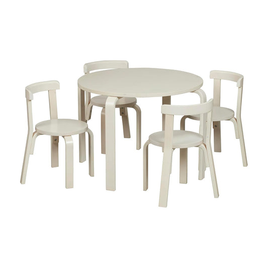 ECR4Kids Bentwood Round Table and Curved Back Chair Set, Kids Furniture, White Wash, 5-Piece