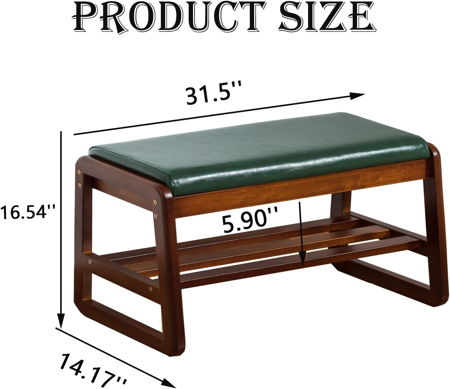 latifolia Solid Wood Bench, Entryway Shoe Bench with Cushion, Flip-Open Storage Compartment, 2-Tier Shoe Organizer(Green,31.50''L)