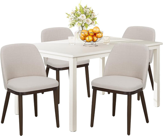 COLAMY 60 Inch Rectangular Kitchen Dining Table for 4, Modern Farmhouse Dining Table Set for 4, Wood Dining Table and Upholstered Dining Chairs for Kitchen, Dining Room, Restaurant, White/Beige