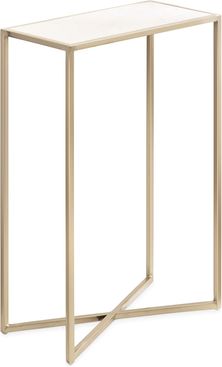 Kate and Laurel Jaspur Modern Slim Side Table, 16 x 8 x 24, White Marble and Gold, Decorative Glam Narrow End Table for Use as Narrow Bedroom Nightstand or Living Room Accent
