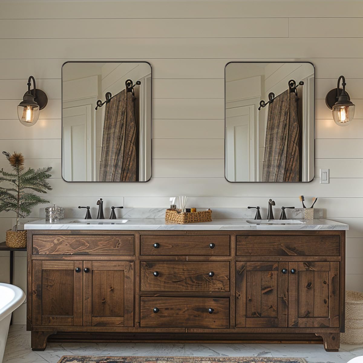 ANDY STAR Wall Mirror for Bathroom, 24"x36" Brushed Bronze Bathroom Mirror, Rounded Rectangle Mirror for Vanity, Stainless Steel Metal Frame