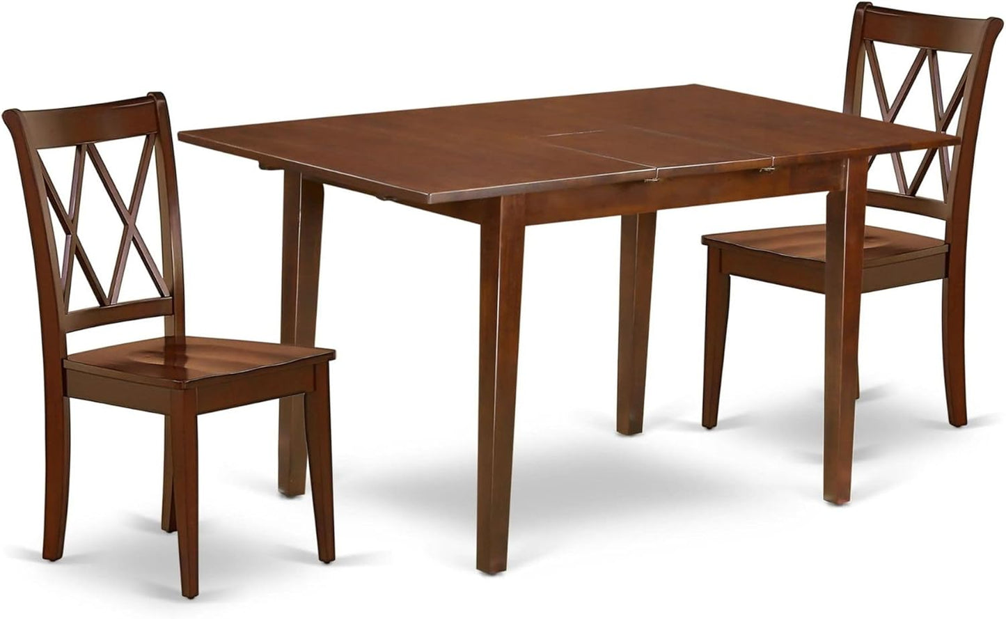 East West Furniture PSCL3-MAH-W 3 Piece Dining Room Furniture Set Contains a Rectangle Wooden Table with Butterfly Leaf and 2 Kitchen Dining Chairs, 32x60 Inch, Mahogany