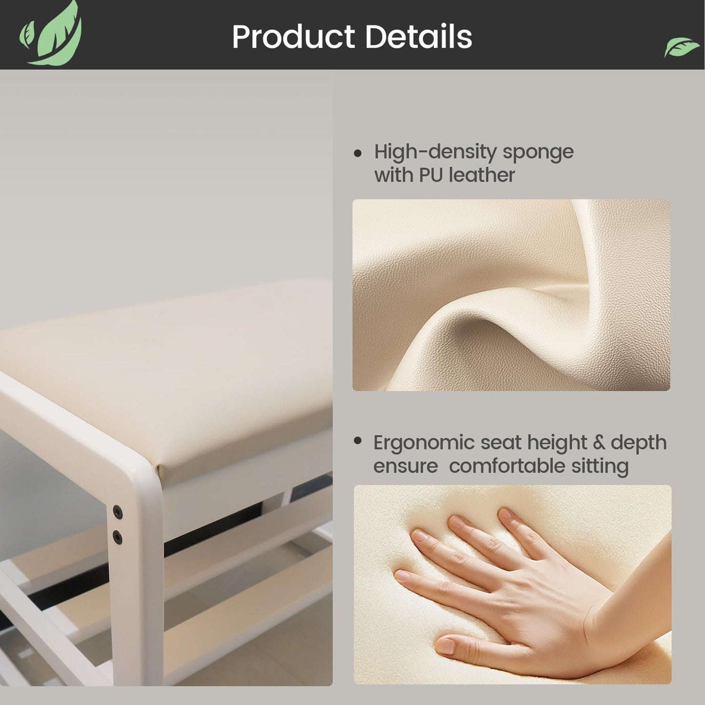 Solid Wood Shoe Rack, 2 Tier Shoe Storage Bench with Cushion Seat, 8 Pair Shoe Organizer for Entryway, White, 32 Inch