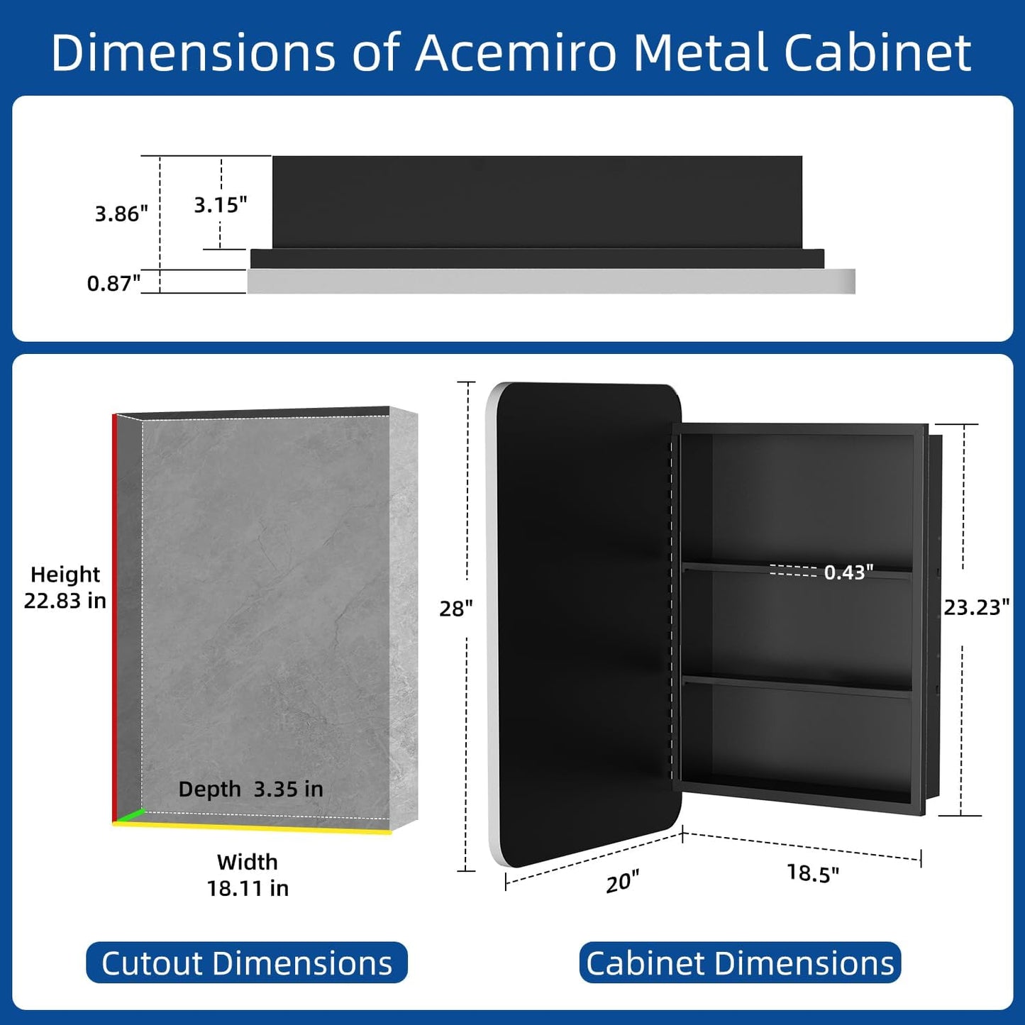 20x28 Inch Brushed Silver Recessed Medicine Cabinet with Mirror Metal Framed Surface Wall Mounted Bathroom Medicine Cabinet Mirror with Storage